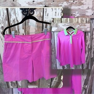 Lilly Pulitzer Pink and Green Polo Shirt & Short Set Vintage XL & Size 10